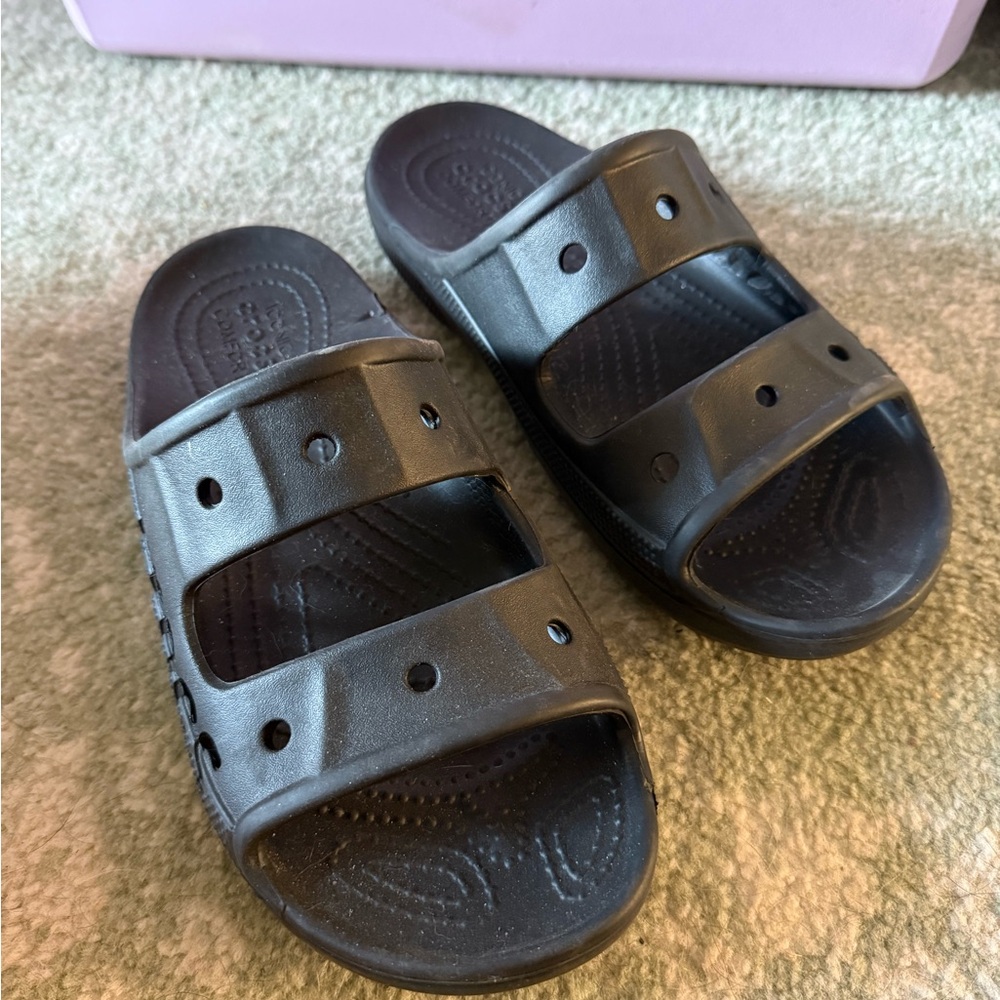 Black Croc Slide Sandals